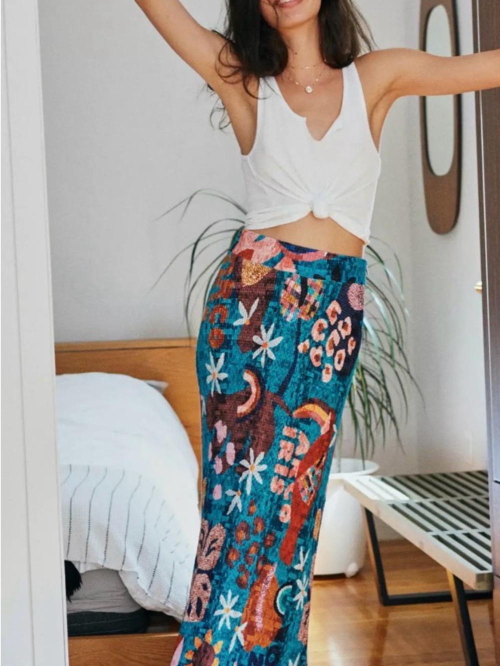 Anthropologie Teal Floral and Multicolor maxi skirt size M
